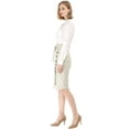 thumbnail image 4 of DARING DIVA Women's Asymmetrical Front Split Belted Midi Pencil Skirt XS Beige, 4 of 6