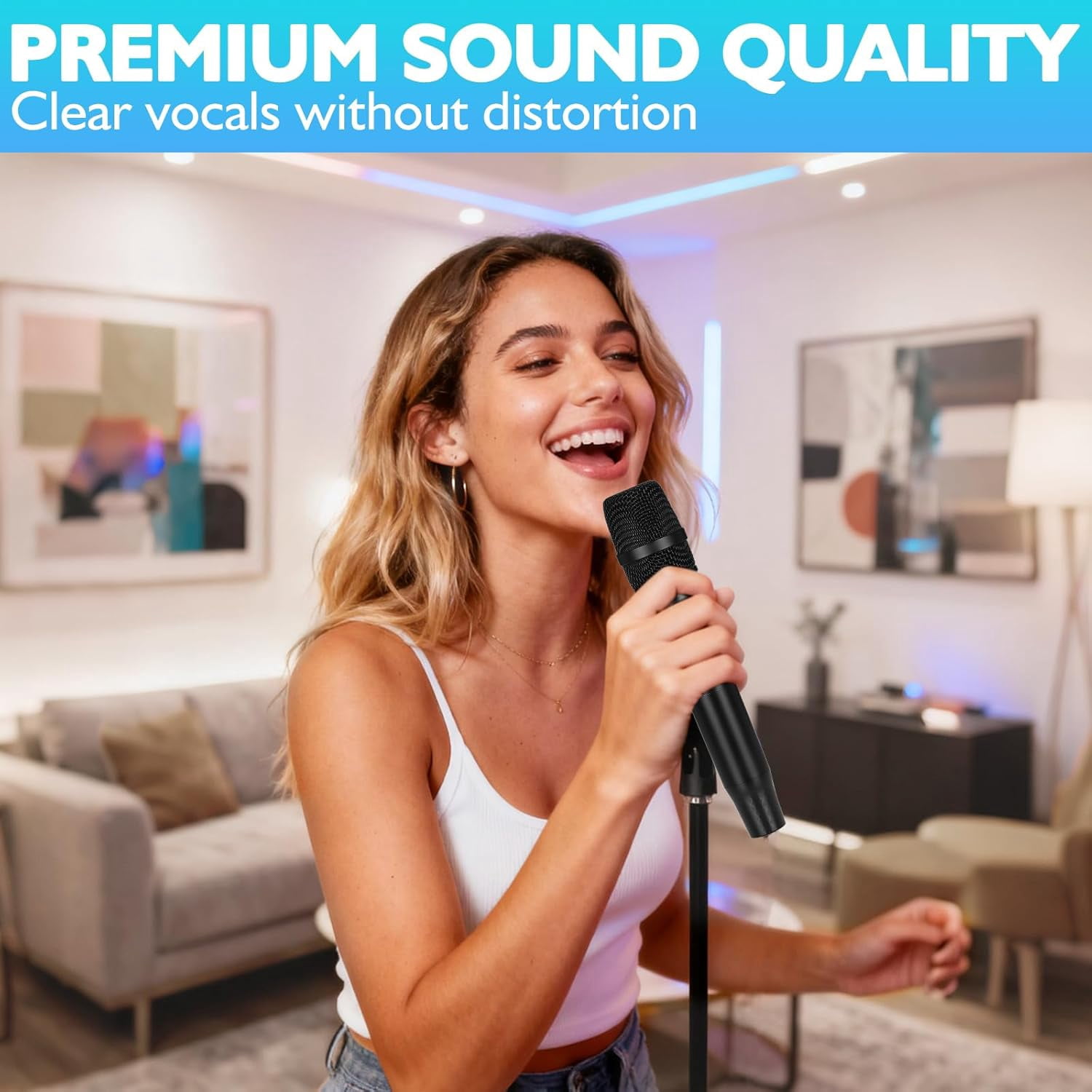 GOLDEN MARS Wireless Microphones, Professional Dual Handheld Dynamic Mic System, Rechargeable Microphone with 300ft Range for Karaoke Singing Wedding DJ Party Speech Church Classroom Meeting