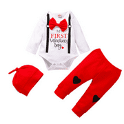 Binpure 3Pcs Baby Girls Boys Outfits, Valentine’s Day Letter Print O-Neck Romper Pants