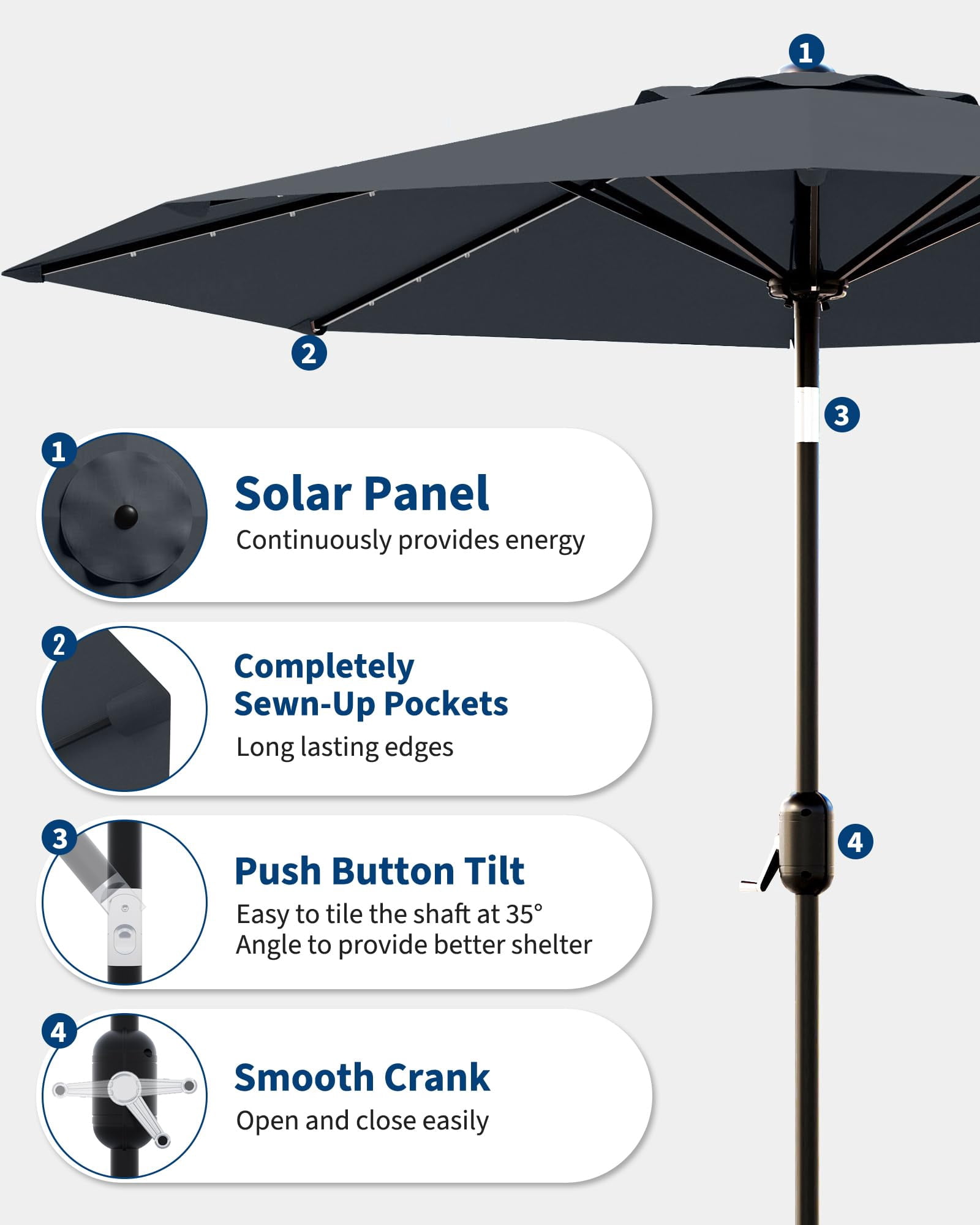 9 Ft Patio Umbrella with Solar Lights, Outdoor Table Umbrella with 32 LED Lights & Tilt Crank, 8 Ribs Market Umbrella for Pool, Deck, Backyard