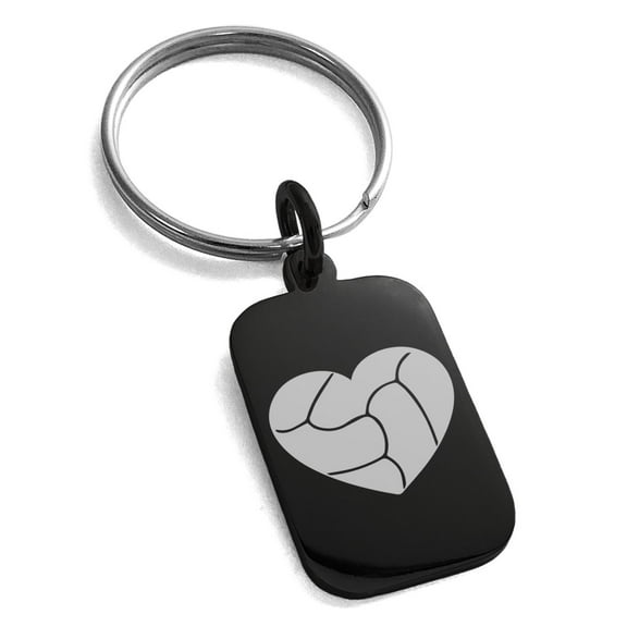 Stainless Steel Love Volleyball Heart Engraved Small Rectangle Dog Tag Charm Keychain Keyring