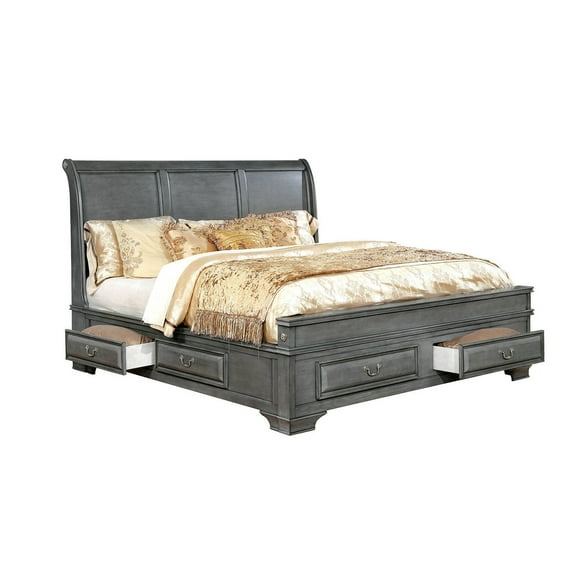 Benzara Contemporary Wooden California King Bed with Multiple Drawers in Gray