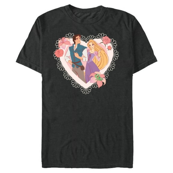 Disney Princess Rapunzel & Flynn Rider Valentine’s Day Heart - Short Sleeve Blended T-Shirt for Adults - Customized-Dark Heather