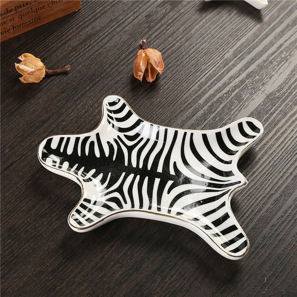 Plato de cerámica de cuero de tigre dorado Plato de postre para refrigerio Plato de joyería Plato decorativo Platos pequeños Plato de refrigerio Plato de joyería de cuero de tigre Anillo Holter