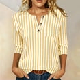 thumbnail image 6 of Purcolt 3/4 Length Sleeve Shirts for Women Dressy Casual Stripes Button V Neck Blouses Comfort Loose Fit Layered Tunic Tops Loungewear with Pockets, 6 of 9