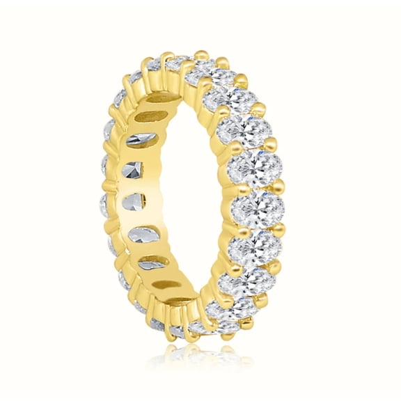 ADIRFINE 18K Yellow Gold Plated 5mm Oval Cut Cubic Zirconia Eternity Ring
