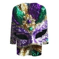 thumbnail image 4 of QATAINLAV Mardi Gras Printed Shirts for Women Fashion 3/4 Sleeve Crewneck Mask Graphic Tee Blouses Funny Parade Party Tunic Tops Purple XXXL, 4 of 6
