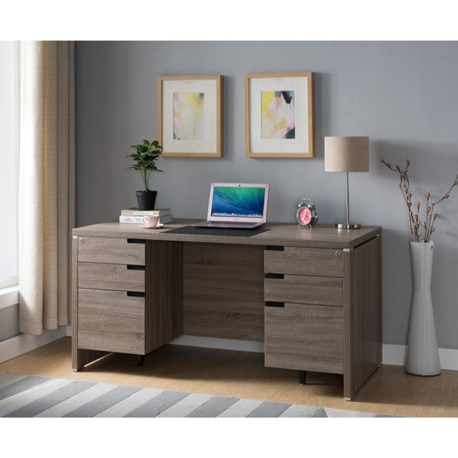 Benzara Bm179607 Wooden Desk With Locking Drawers 44 Dark Taupe