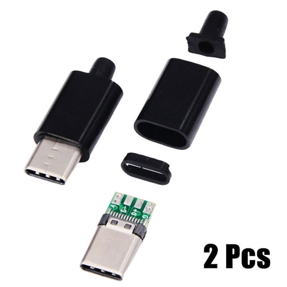 2pcs USB 3.1 TypeC Male Plug With PCB Board Welding Line With Black/White Shell Black