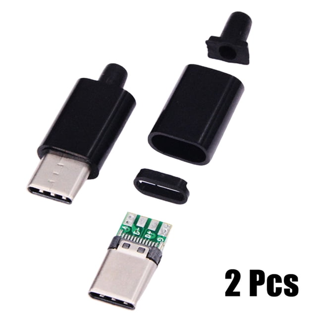 BTOER 2pcs USB 3.1 TypeC Male Plug With PCB Board Welding Line With Black/White Shell