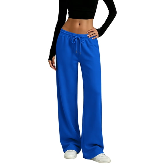 Resicozy Womens Wide Leg Sweatpants Drawstring Waist Straight Long Pants Casual Loose Baggy Workout Sweatpants with Pockets Royal Blue 3XL