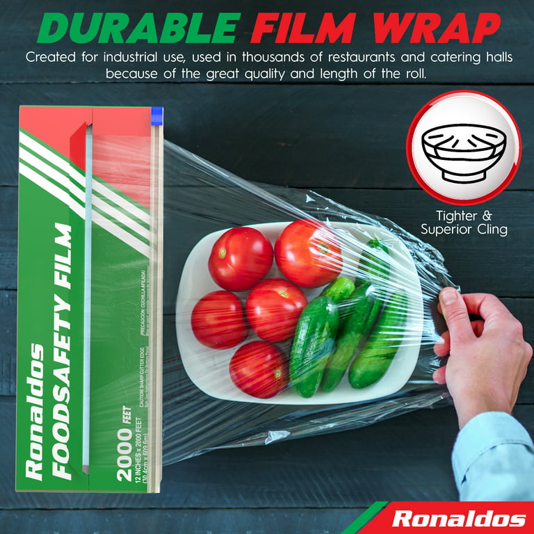 Commercial Kitchen Plastic Food Film Cling Wrap Roll w/ Slide Cutter 18 x  2000