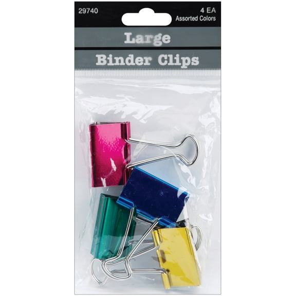 Baumgartens Large Binder Clips 1.25" 4/Pkg-Assorted Colors