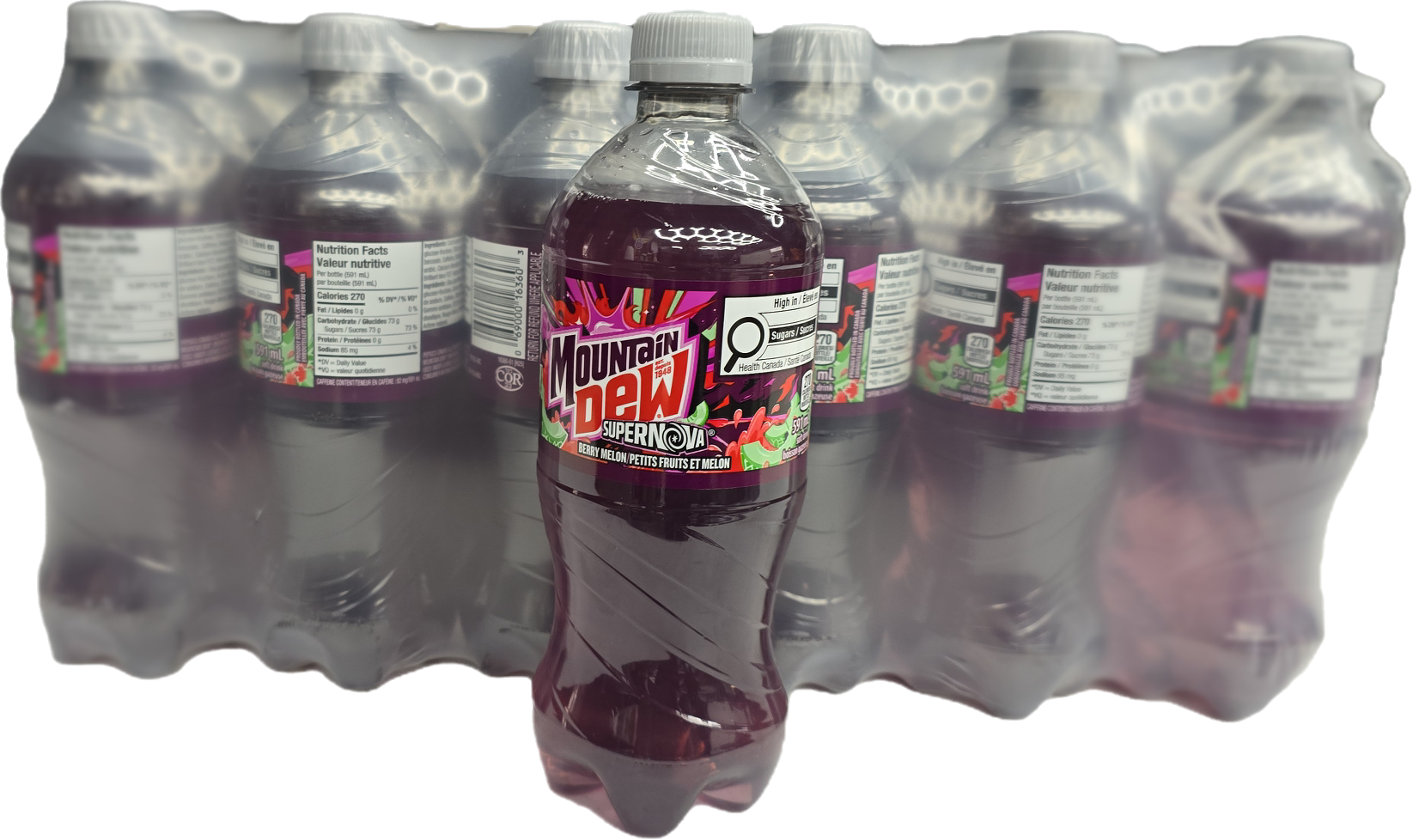 Mountain Dew Supernova Berry Melon Soda, 20 fl oz (591ml) Bottles, 24-Pack Case (Canadian Import)