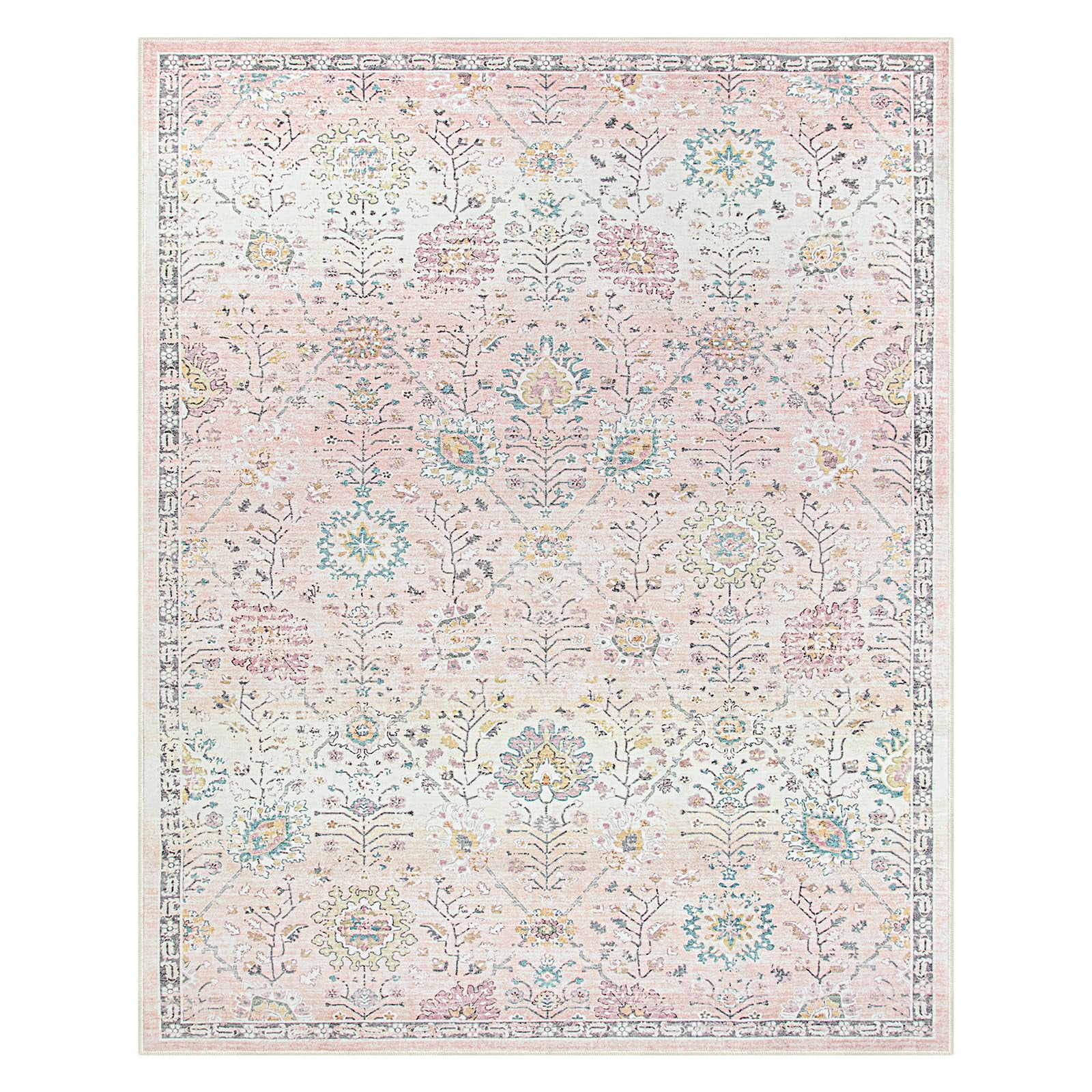 Wonnitar 8'x10' Pink Boho Area Rug, 8x10ft Rugs for Bedroom Girls Large Living Room Area Rugs Soft Floral Playroom Rug, Washable Rugs Non Slip Pastel Rug for Bedroom Living Room Carpet