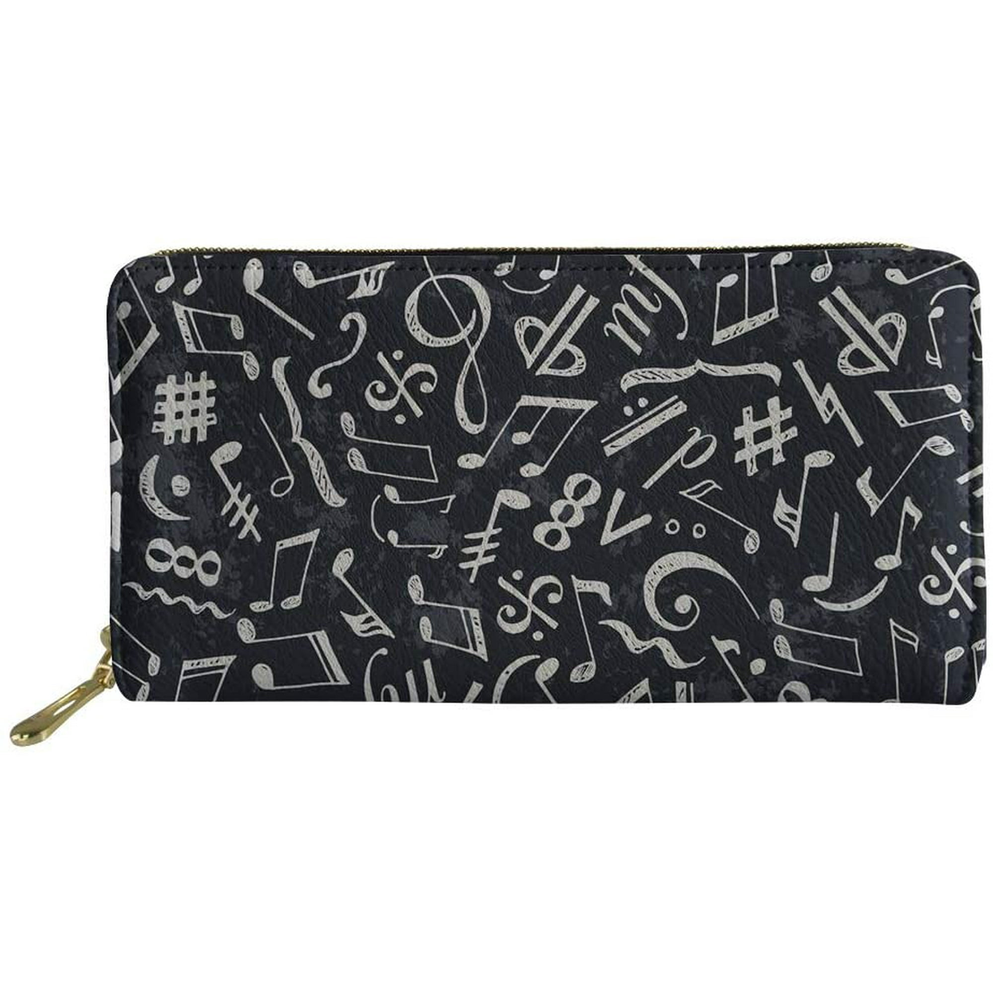 Music Notes Wallet PU Leather Zip Around Purse Cash Card Holder Clutch Walmart