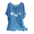 thumbnail image 3 of QATAINLAV Hauts d'Été pour Femmes de Plage Chic Décontracté Coton Lin T-Shirts à Manches Courtes Coupe Ample Blouses à Col Rond Mode 2025 T-Shirts à Imprimé Papillon Bleu TTG, 3 of 8