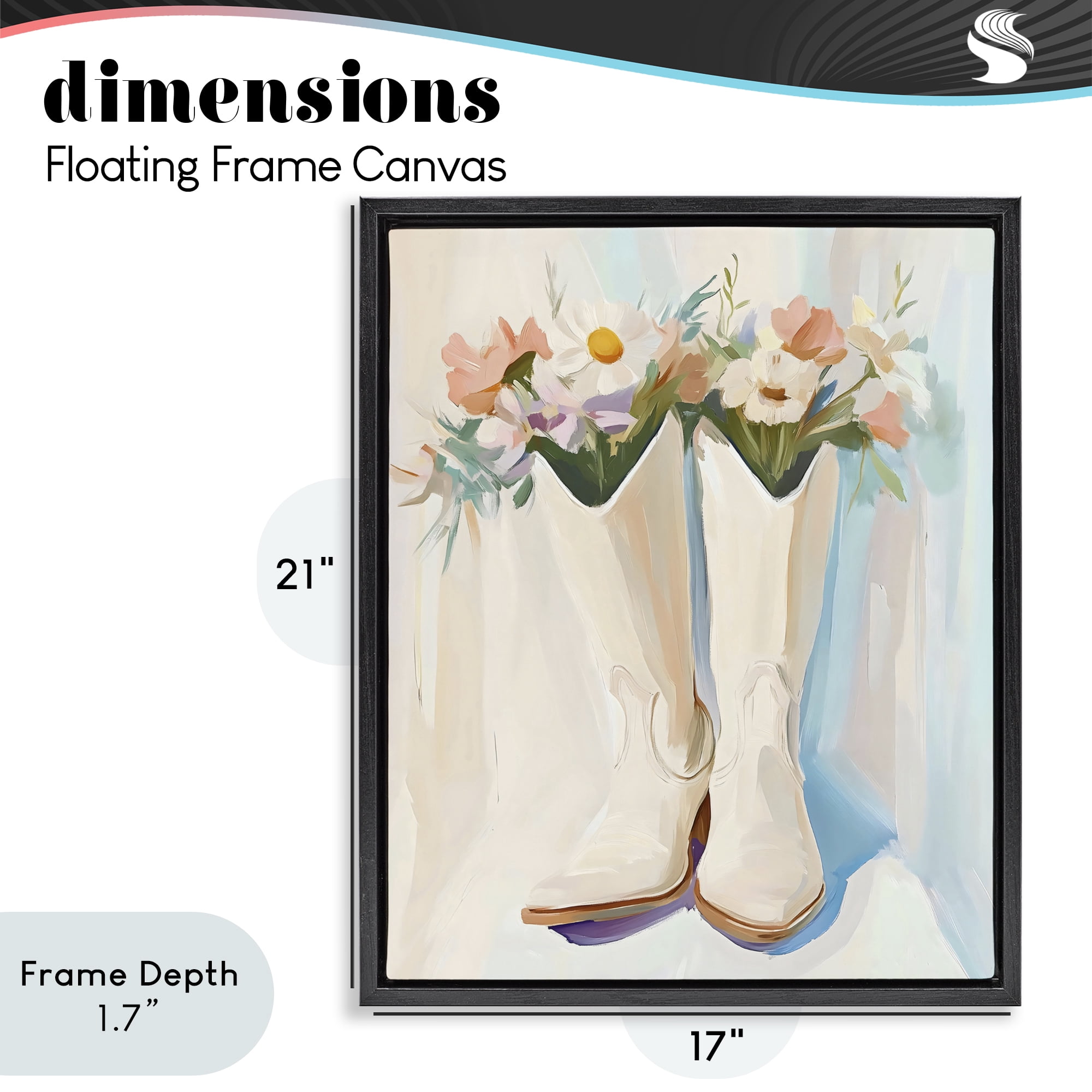 Stupell Industries Floral White Cowgirl Boots Black Framed Floater Canvas Wall Art, design by The Prints Vibe