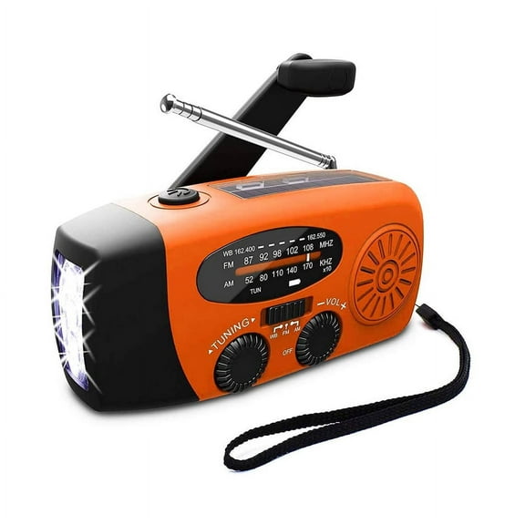Sirius Survival Portable Emergency Weather Radio - Hand Crank, Self Powered, AM/FM/NOAA Solar Radio - Orange