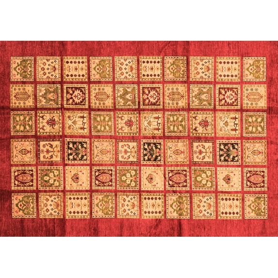 Ahgly Company Indoor Rectangle Abstract Orange Modern Area Rugs, 5' x 7'