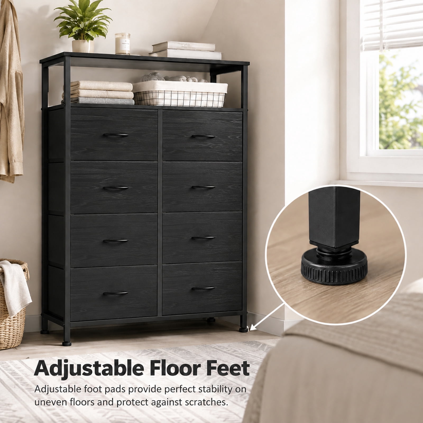 Alvantor 8-Drawer Fabric Dresser with Open Shelf, Chest of Drawers, Steel, MDF, Storage Organizer Unit, Closet, Entryway
