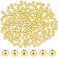 thumbnail image 1 of 400 cuentas lisas doradas de 4 mm, cuentas de latón chapadas en oro de 18 quilates, cuentas espaciadoras redondas de larga duración, cuentas de bola sueltas sin costuras, 1 of 9