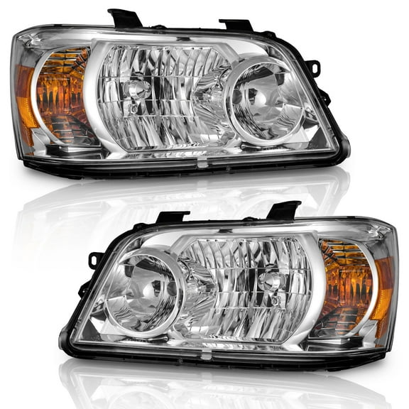 WEELMOTO Headlights Compatible with 2004-2006 Toyota Highlander, Sport Utility Headlight Chrome Housing Amber Reflector Left Right Side