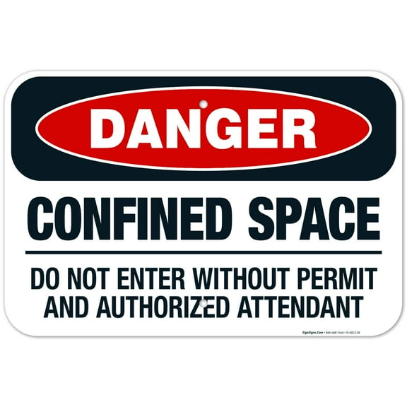 Danger Do Not Enter Without Permit And Authorized Attendant Sign, OSHA Sign, 12x18 Aluminum