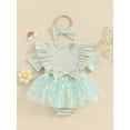 thumbnail image 2 of Suealasg Newborn Girl Romper Dress Short Sleeve Daisy Print Mesh Tulle Bodysuit Headband Set Baby Girl Photoshoot Outfits Clothes 0-3 Months, 2 of 9