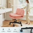 thumbnail image 5 of Romorgniz 27" W Chair Criss Cross Legged Office Chair Armless Adjustable Desk Chair with Wheels, Wide Seat, and 2-Layer Cushion, Pink, 5 of 8