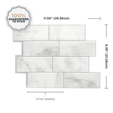 Smart Tiles Peel and Stick Backsplash, 5 Adhesive Tiles, Metro White/Grey, 11.55"x8.38"