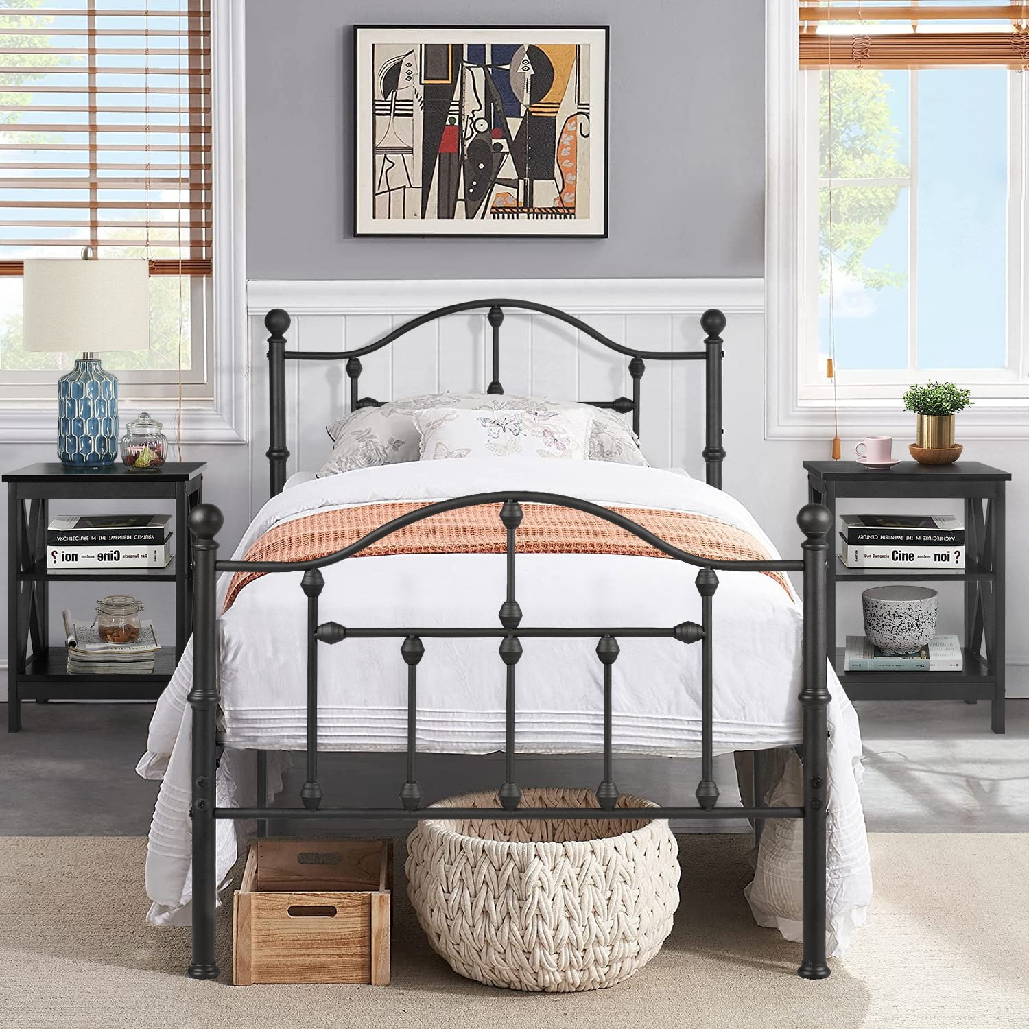 VECELO 3-piece Bedroom Set, Metal Bed Frame and 2 Nightstand - Walmart.com