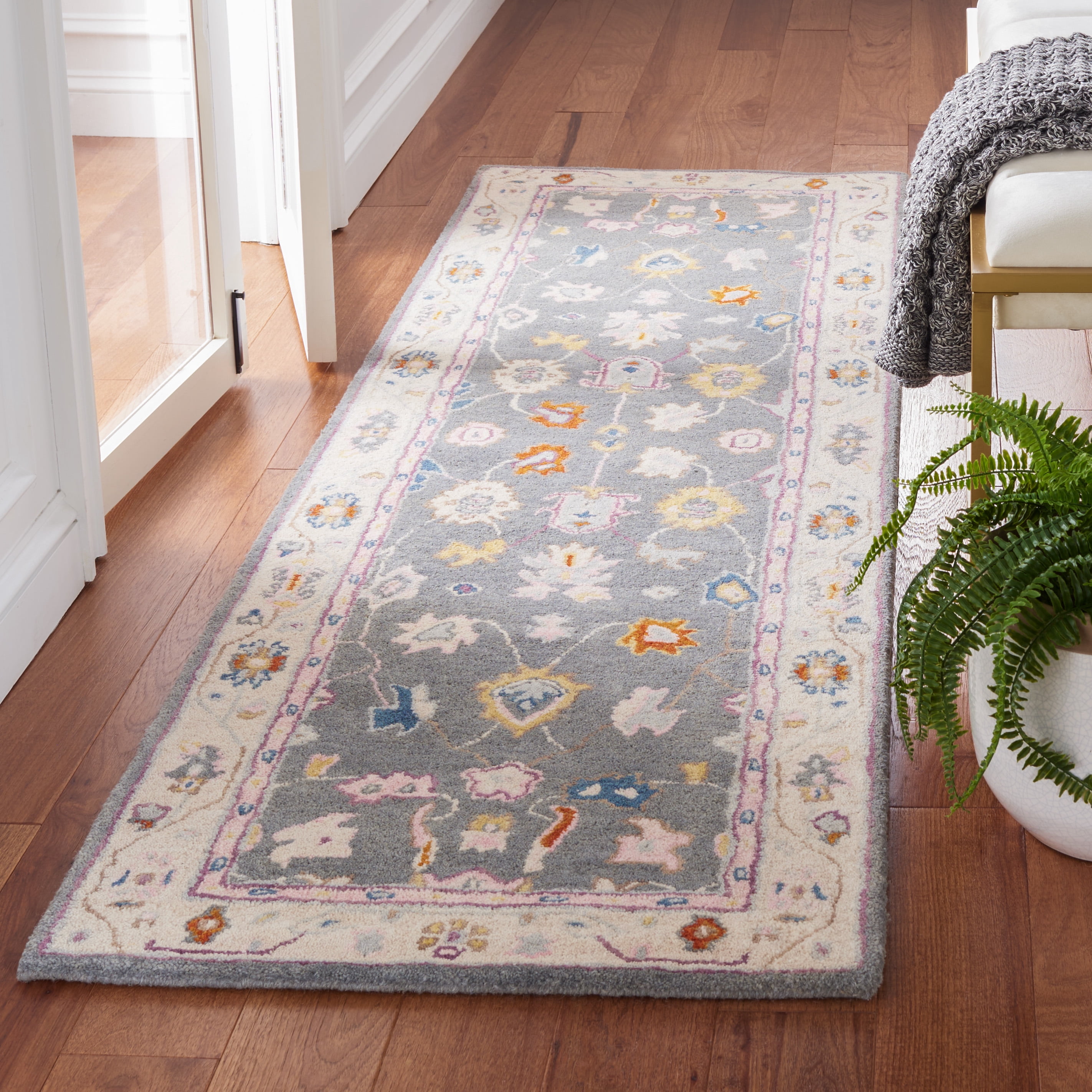 SAFAVIEH Anatolia Dalton Oriental Wool Runner Rug, Dark Grey/Ivory, 2'3" x 8'