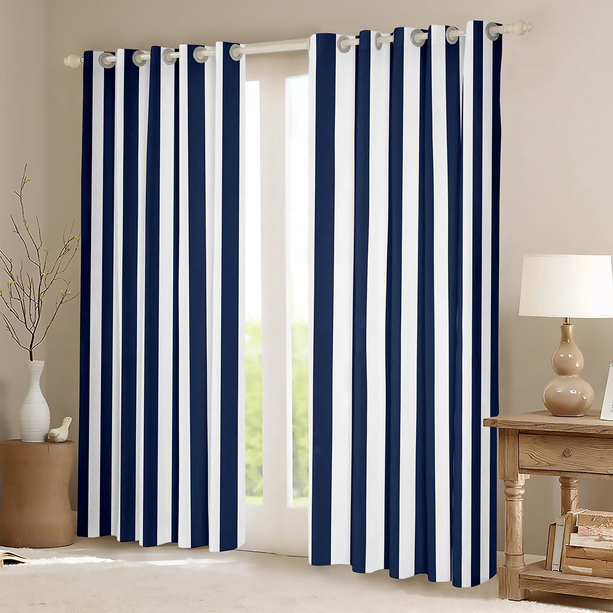 Erosebridal Teens Abstract Curtains for Living Room, Navy Geometric 30%-50% Blackout Curtains Set of 2 (38x54), Modern Fasgion Curtains and Drapes (38x54), Window Curtains Room Decoration
