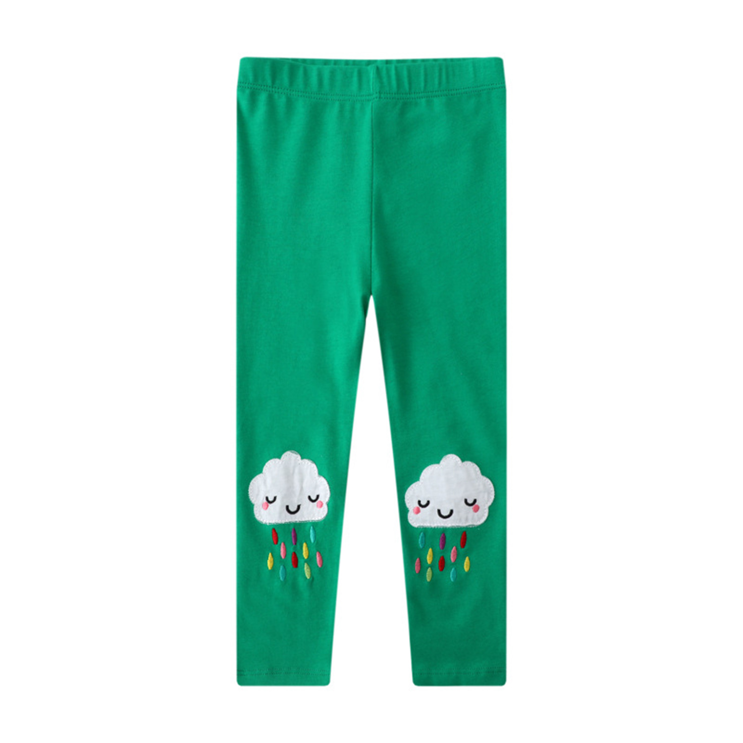 HuaAngel Toddler & Little Girls Green Raining Cloud Cotton Long Pants