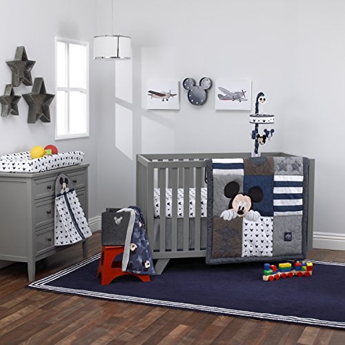 Disney Mickey Mouse Hello World Star Icon Nursery Crib Musical Mobile, Navy, White, Grey, Infant Boy