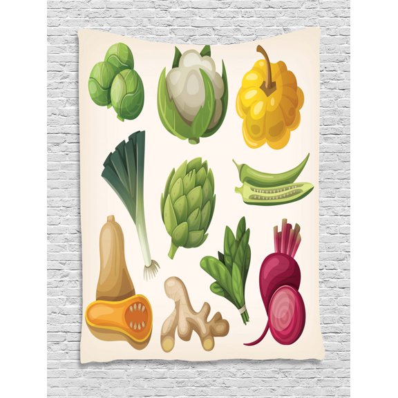 Vegetable Tapestry, Exotic Menu Vegan Crop Growth Chef Fresh Beet Leek Asparagus Gardening Theme, Wall Hanging for Bedroom Living Room Dorm Decor, 40W X 60L Inches, Multicolor, by Ambesonne