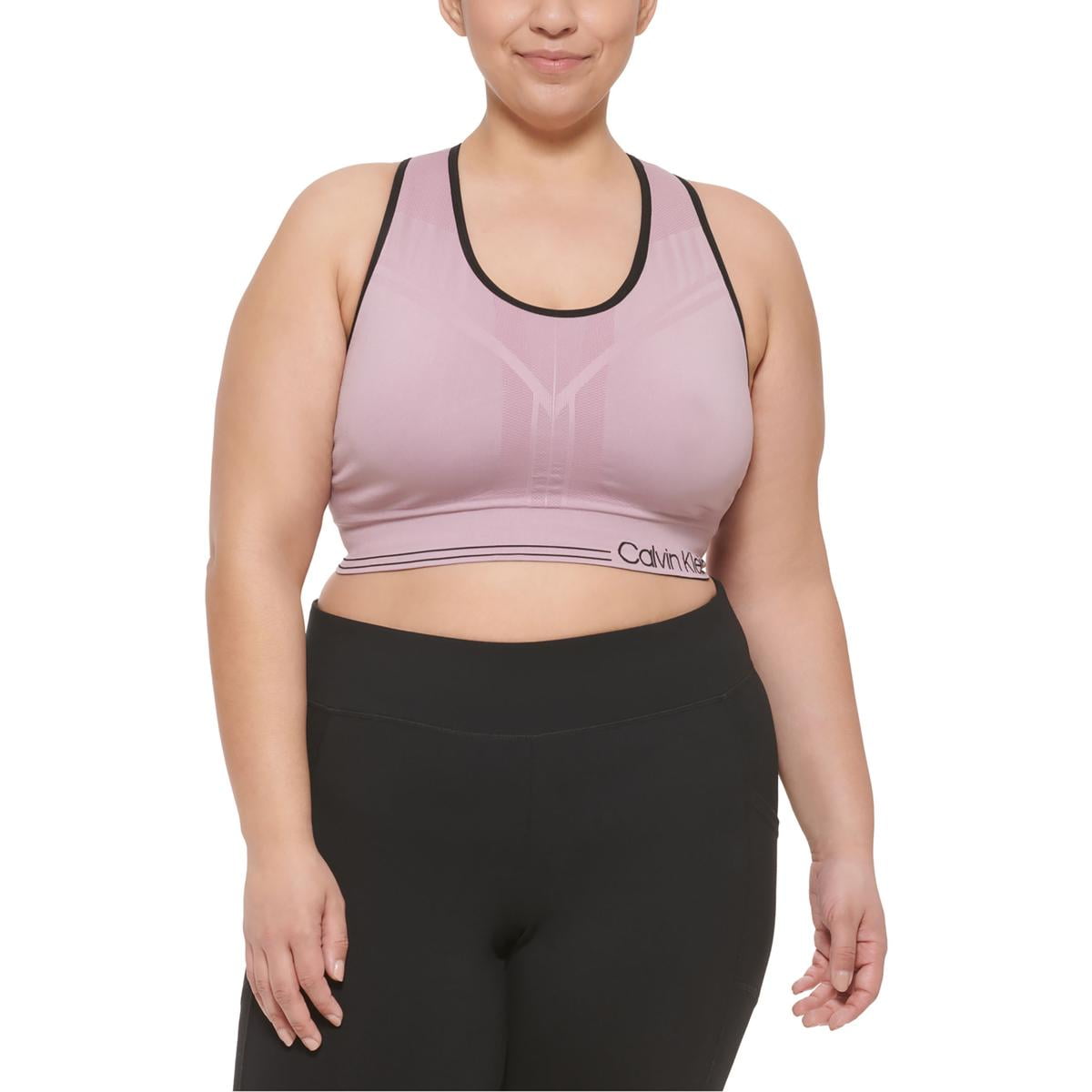 CALVIN KLEIN Intimates Beige Reversible Logo Band Medium Impact Sports Bra Plus 2X Walmart