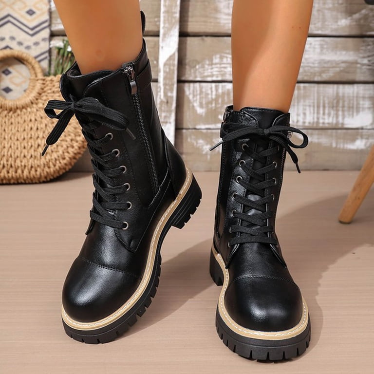 Vintage Black Leather Vibram sole chunky combat lace up moon boots 9 Amazon.com | AWSOLE Sun and Moon Fashion Women main image 2