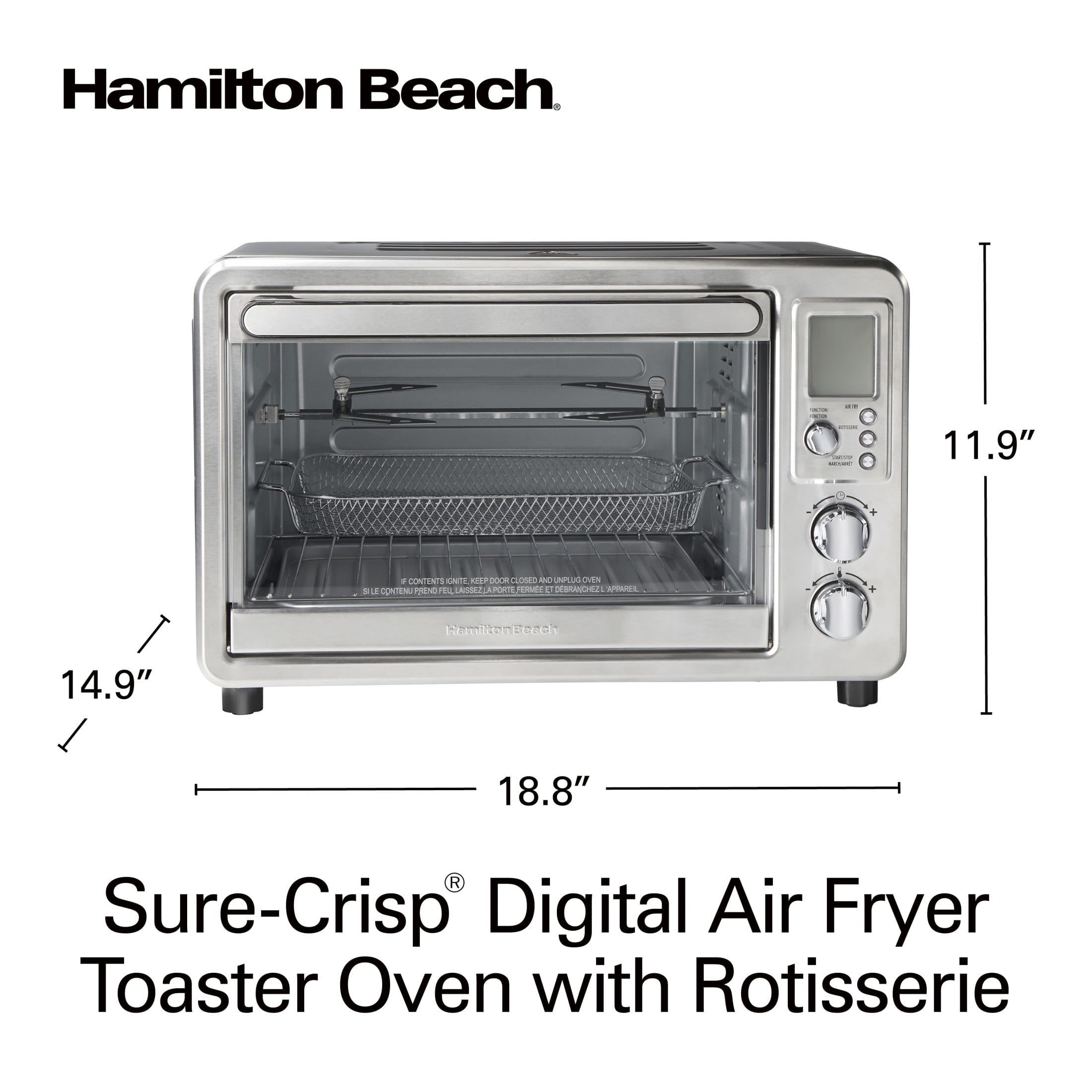 Hamilton Beach Sure-Crisp 6 Slice Countertop Toaster Oven with Sure-Crisp Air Fryer Function & Rotisserie, Stainless Steel