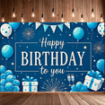 thumbnail image 6 of Blue Themed Happy Birthday Banner with Balloons Stars Gifts and Fireworks Party Decoration Backdrop Photography Props for Birthday Parties Family Celebrations Indoor Events and Photo Booths, 6 of 7