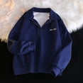 thumbnail image 2 of Tunic Tops for Women Loose Fit Leggings Winter Soft Collared Long Sleeve Puff Drop Shoulder Zip Up Plain Leisure Cotton Pullover Outerwear(Navy,L), 2 of 4
