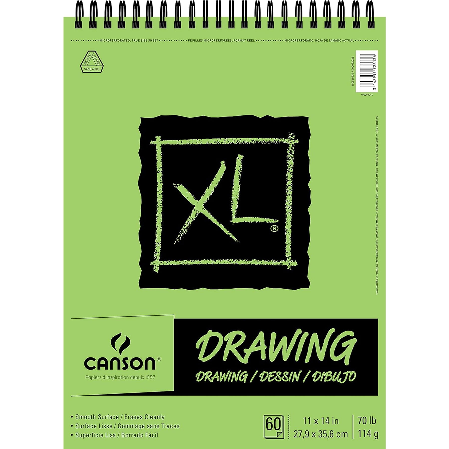 Canson XL Series Drawing Pad, Top Wire Binding, 60 Sheet, 11x14 inch, Pack of 2