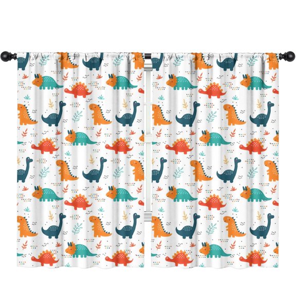 Blackout Kids Curtains,White Cartoon Dinosaurs Pattern Childrens Insulated Curtains Set Of 2,Bedroom Essentials,Toddler Room Decor 52"x84"