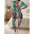 thumbnail image 5 of Women's Milk Silk Sleepwear Long Sleeve Pajama Set Rainbow Brushstroke 2 Piece Loungewear, 5 of 7