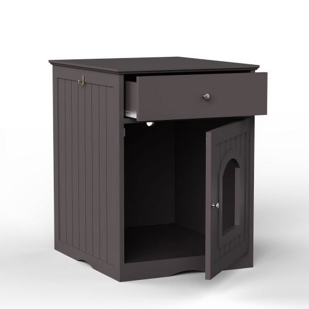 Yoneston Wooden Side Table Pet House Cat Litter Box Enclosure with Drawer, Modern Indoor Cat Home Nightstand, Brown