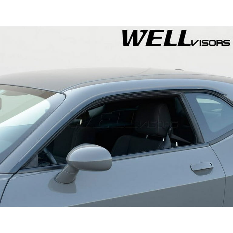 WellVisors Replacement For 2008 Present Dodge Challenger Premium Series Tape On Smoke Tinted Side Rain Guard Window Visors Deflectors 3 847DG008