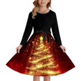 thumbnail image 1 of oqasdz Robe Fille Imprimée Robe de Fête avec Lacets devant Manches Longues et Dos Élastique Fermeture Éclair pour Fête de Vacances, 1 of 4