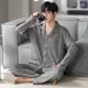 thumbnail image 3 of Conjunto de pijama para hombre, cárdigan, pantalones de manga larga, corte holgado, estilo coreano, ropa exterior sencilla e informal, traje para estar en casa, primavera y otoño, 3 of 5