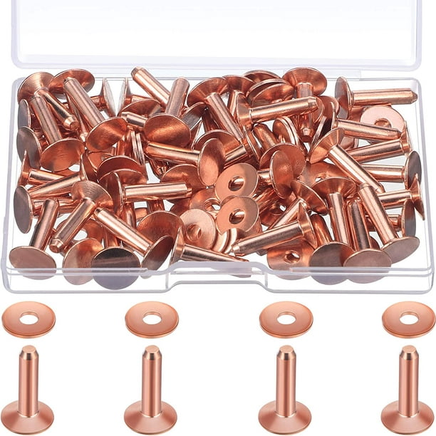 100 Sets Copper Rivets and Burrs Washers Leather Copper Rivet Fastener for  Belts Wallets Collars Leather DIY Craft Supplies (9/16 Inch, Size 12)